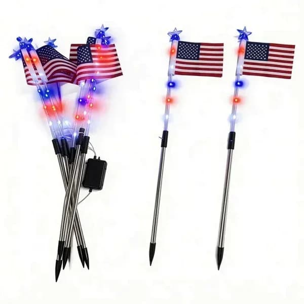 Solar American Flag Pathway Lights - Outdoor Decor - Main