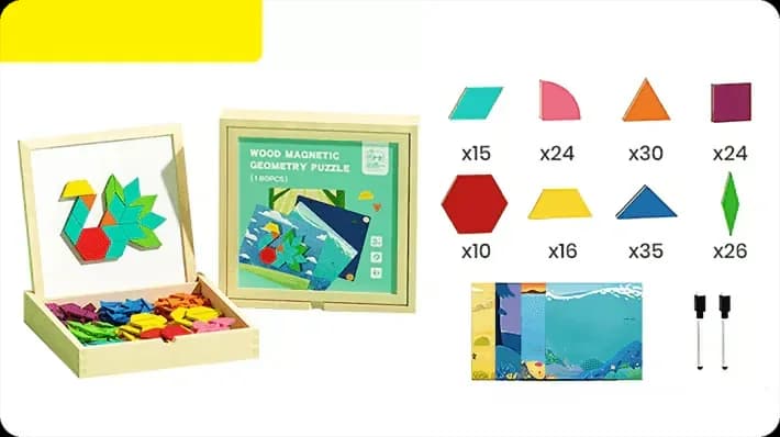 Wooden Magnetic Pattern Block Puzzle Set, 180 Pieces - Main
