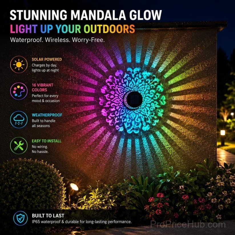 Solar Mandala Wall Light for Outdoor Garden Fence Projector - View 7