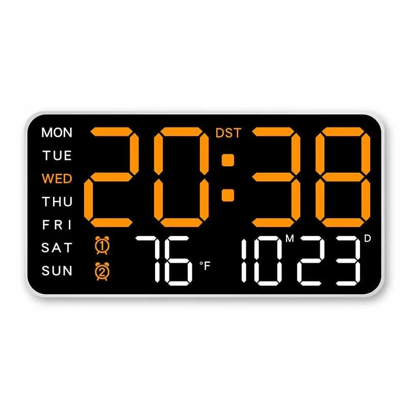 Decorative LED Digital Wall Clock, Green Light, White Shell, No Hook - View 4