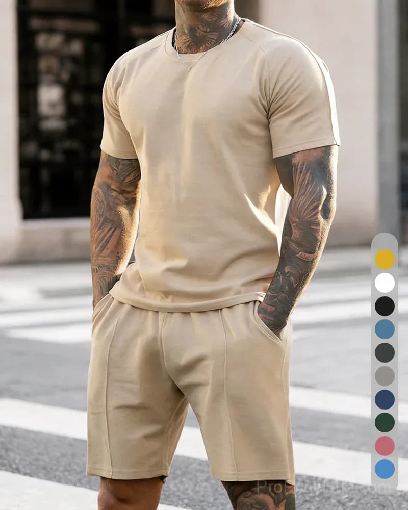 Men's Short-Sleeve Crew-Neck Summer Fitness Sports Set - View 2