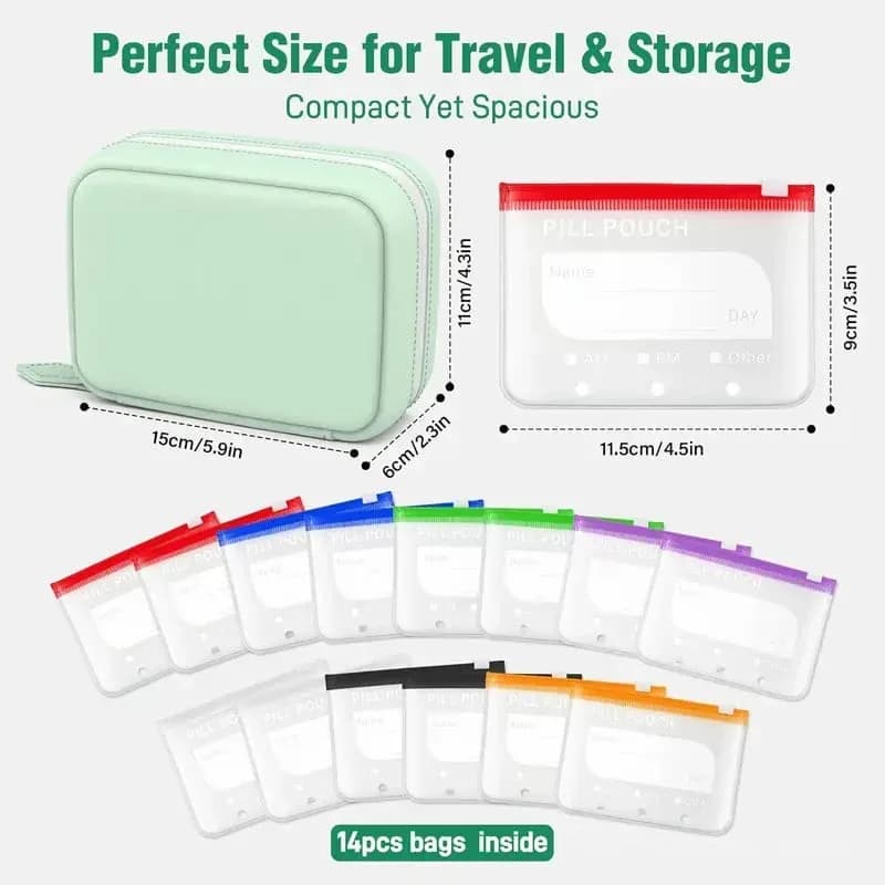 Waterproof Pill Pouch Set - 14 Bags for Storage & Organization - Alt