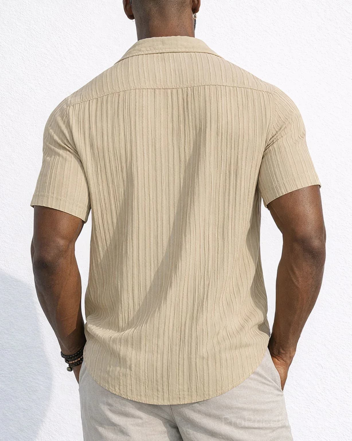 Men's Striped Jacquard Textured Short Sleeve Summer Beach Shirt - View 10