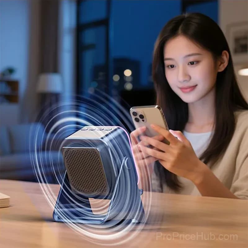 5-in-1 Wireless Induction Speaker with Adjustable Phone Stand, Black - View 7