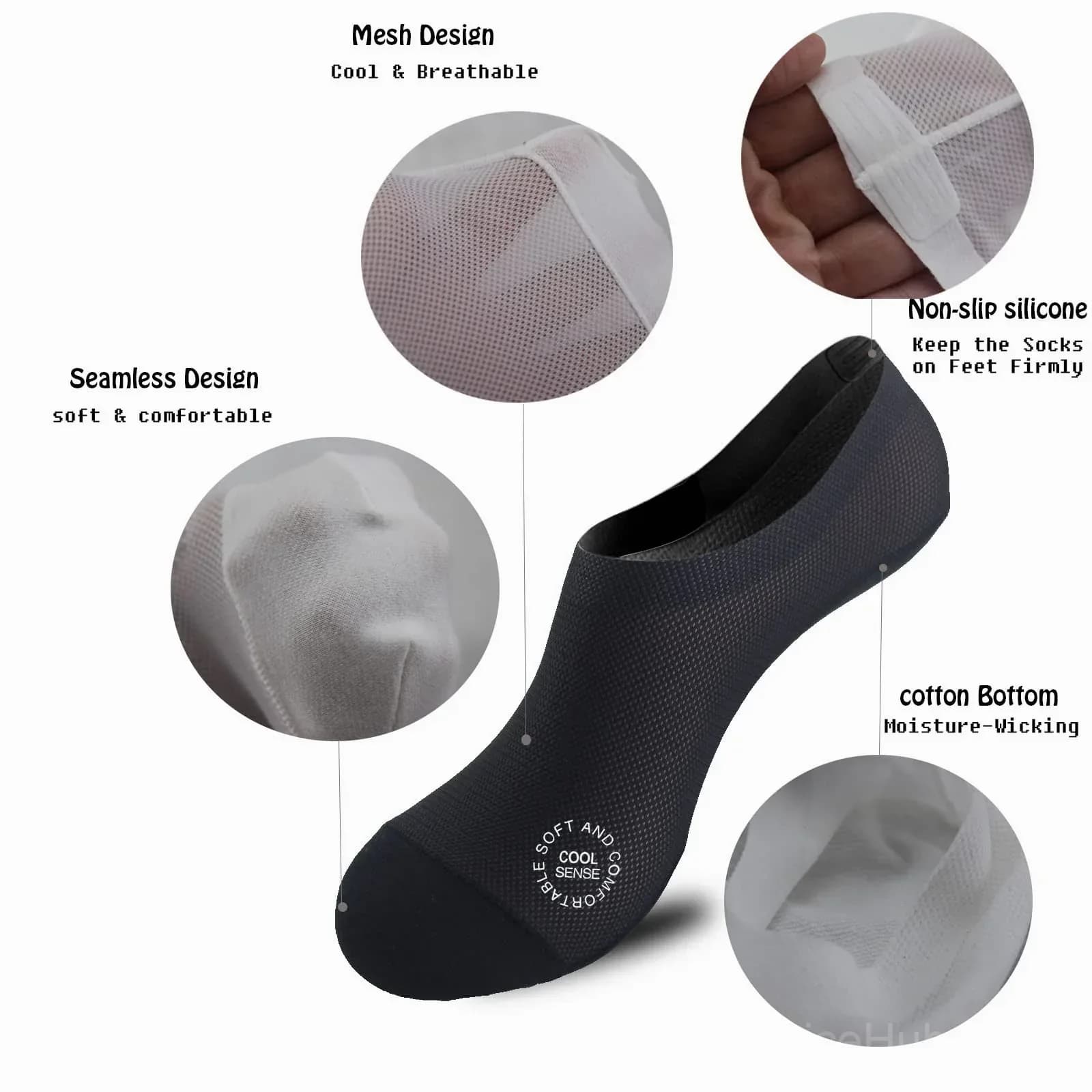 Ultra Thin No Show Liner Socks - Non Slip Hidden Fit - Alt