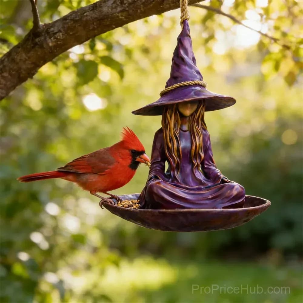 Meditating Witch Garden Bird Feeder Yard Decor - View 4