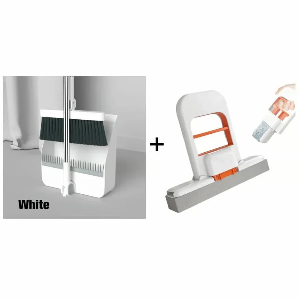 Stand-Up Dustpan and 180° Rotating Broom Set, Blue - View 14