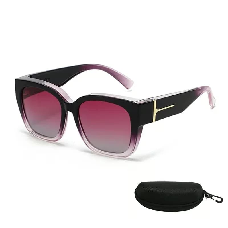 Polarized Square Wrap-Around Sunglasses, Glossy Black Frame with Case - View 5