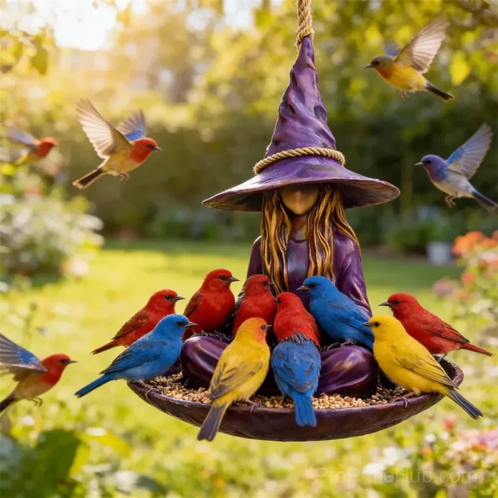 Meditating Witch Garden Bird Feeder Yard Decor - View 7
