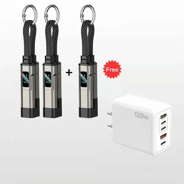 4-in-1 Digital Display Keychain Charging Cable, Black - View 16