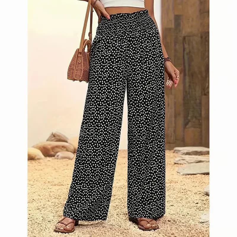 Women's Smocked High Waist Wide Leg Pants - Black, S - Main