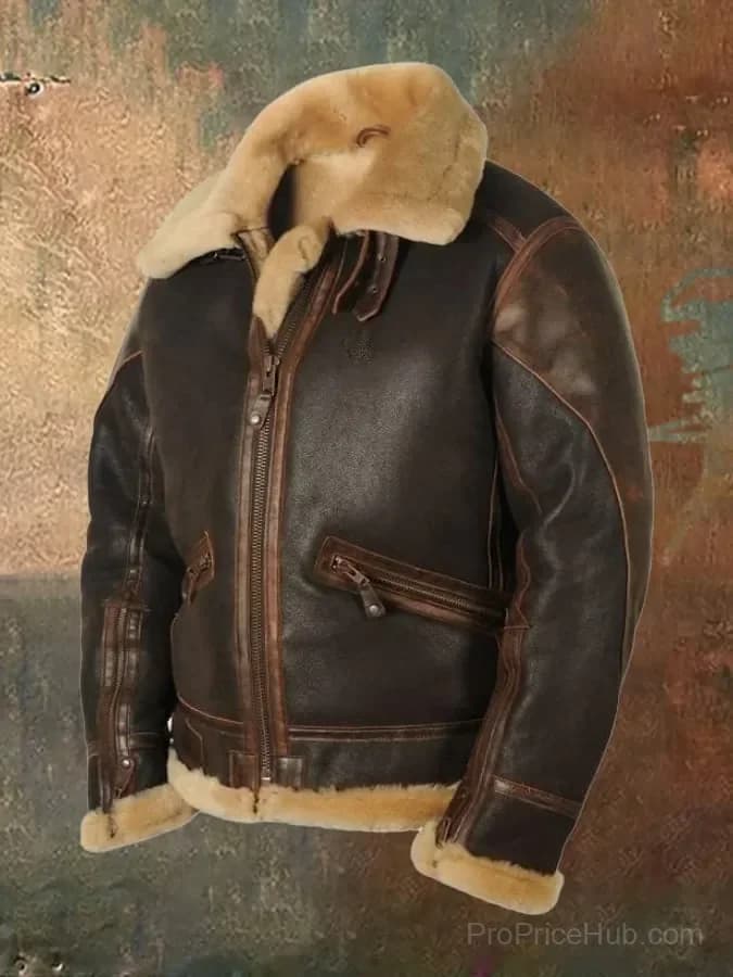 Men's Vintage Faux Fur Leather Jacket - Lapel Zipper - Main
