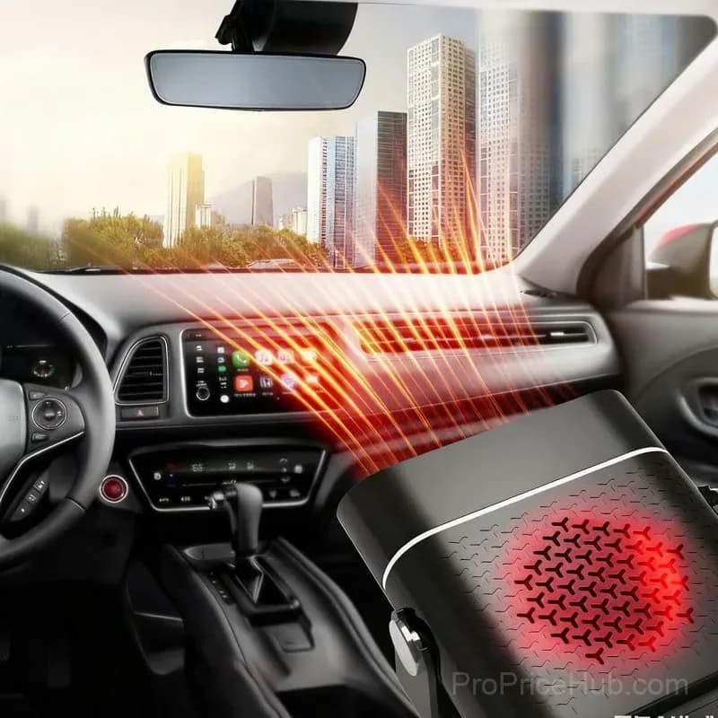 2-in-1 12V Portable Car Heater, 360° Rotating, Black - Alt