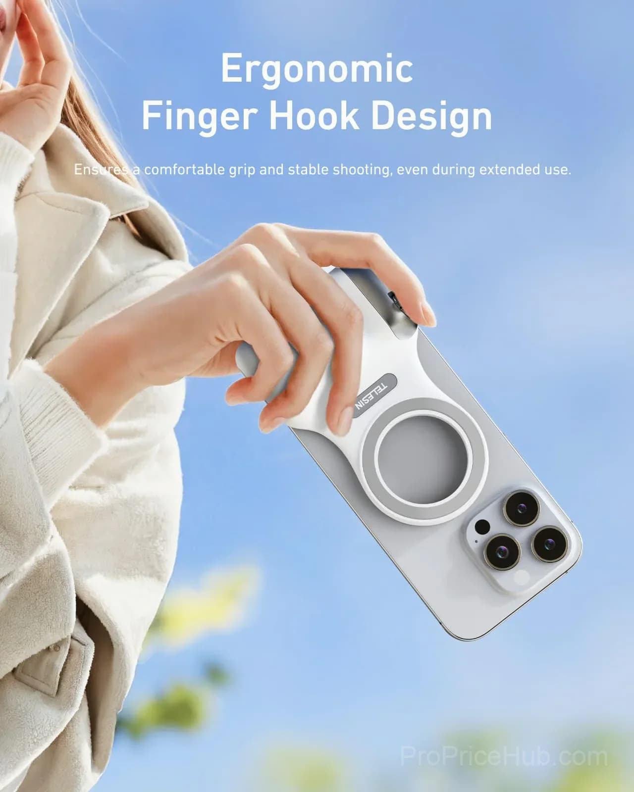 TELESIN Fun Shot Magnetic Phone Camera Grip, White, No Light - View 6
