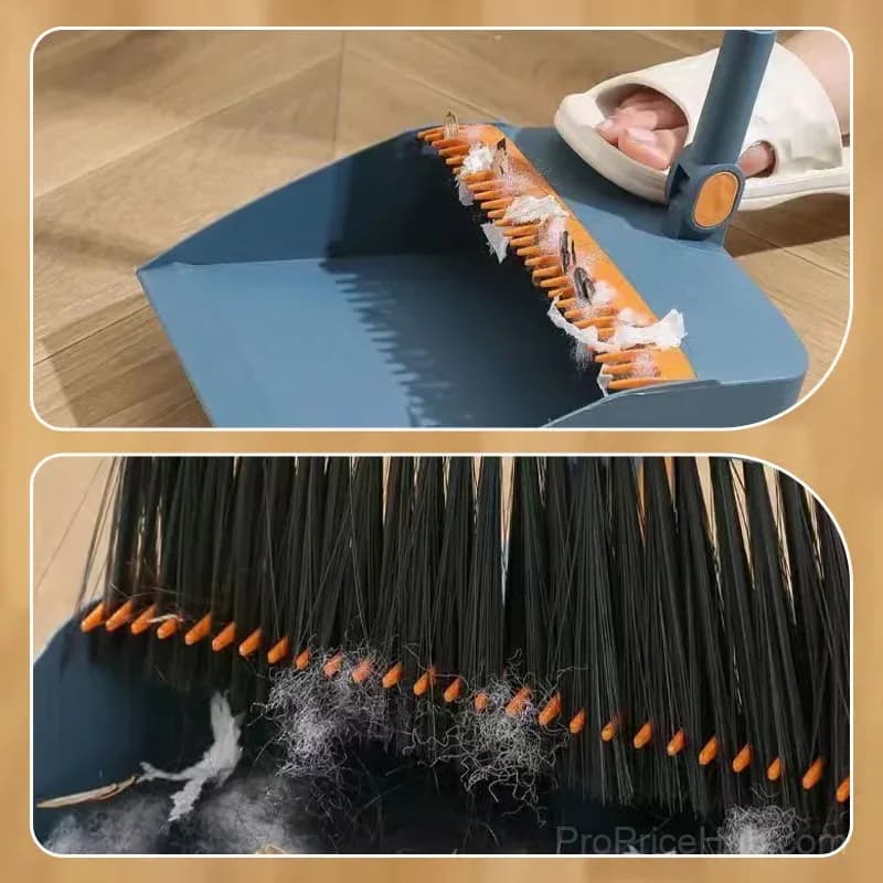 Stand-Up Dustpan and 180° Rotating Broom Set, Blue - View 5