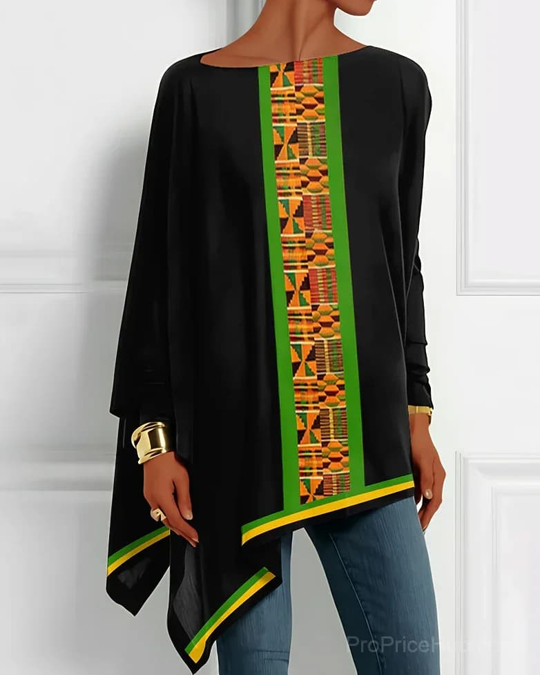 African Geometric Print Irregular Top - Main