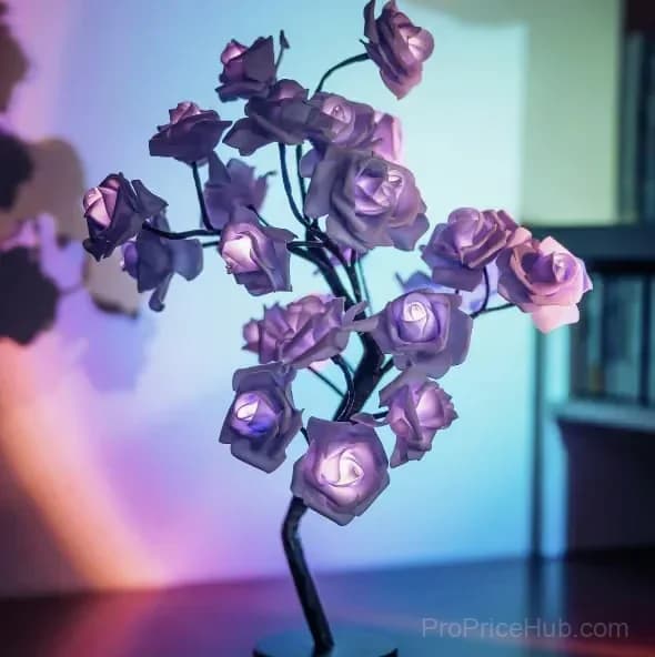 Rose Flower Tree Night Light, Multicolor with Black Base - View 8