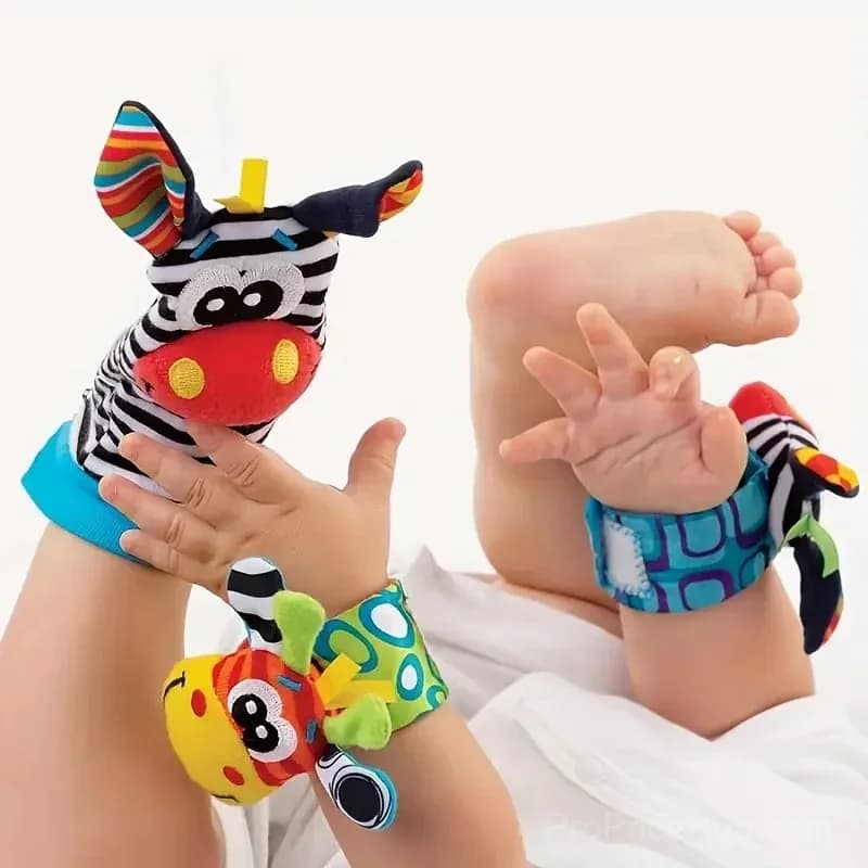 Newborn Baby Cartoon Animal Wrist Rattle Socks Set - View 4