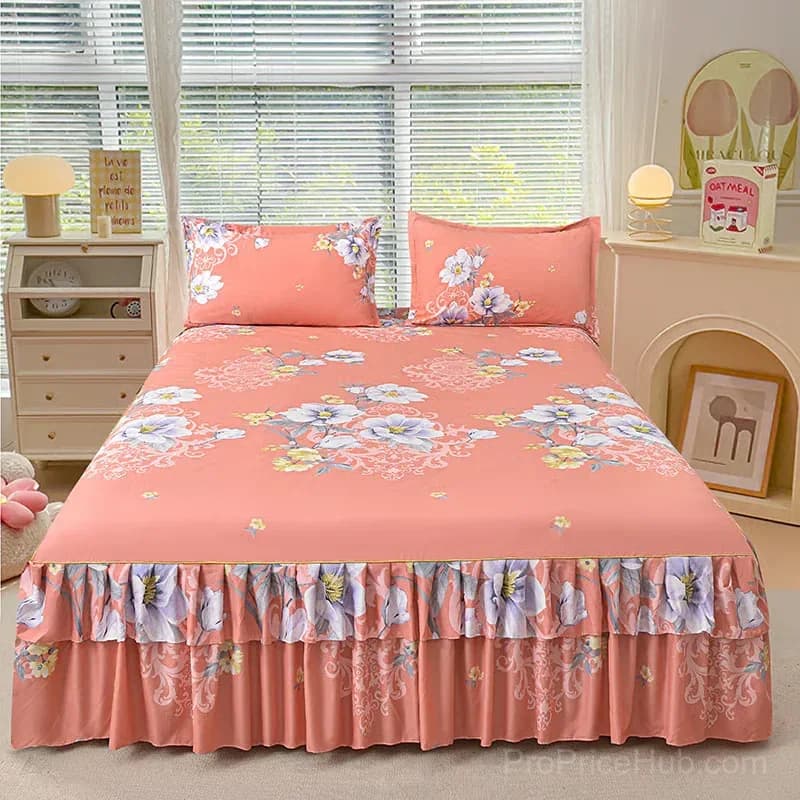 3-Piece Green Ruffled Bed Skirt Set, Cot Size 40 x 75 in - View 7