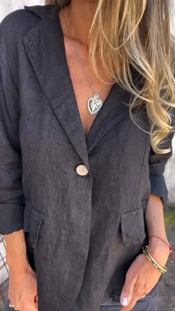 Cotton-Linen Casual Lapel Single-Button Lightweight Coat, Black, S - Main