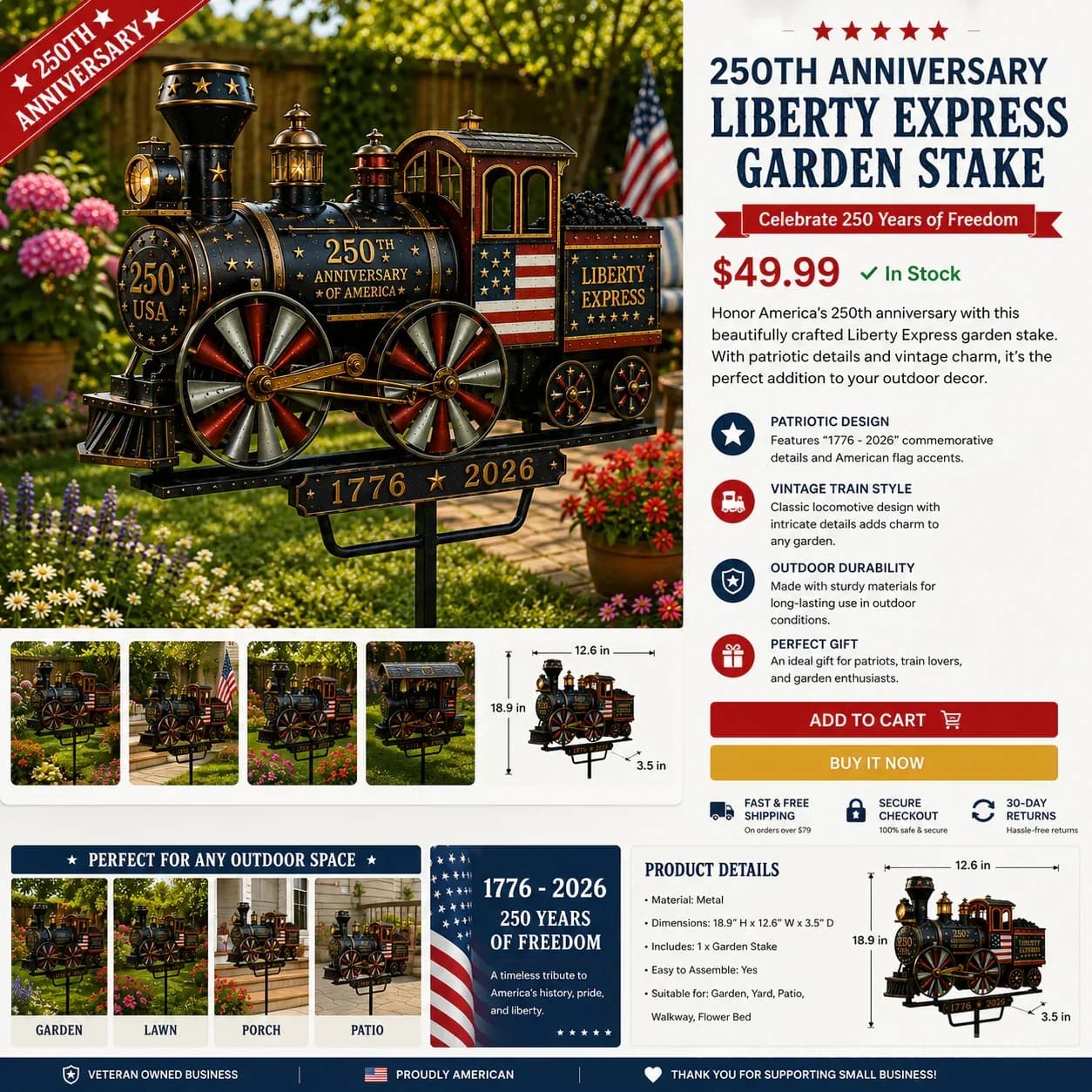 Liberty Express Train Wind Spinner - Garden Decor - View 6