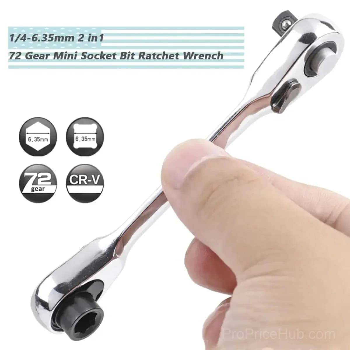 Mini Double Headed Ratchet Wrench, 1/4 Inch Drive, 72-Tooth, 5° Quick Release - View 9