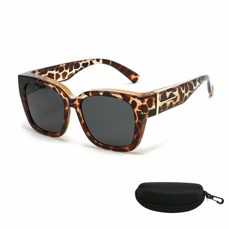 Polarized Square Wrap-Around Sunglasses, Glossy Black Frame with Case - Alt