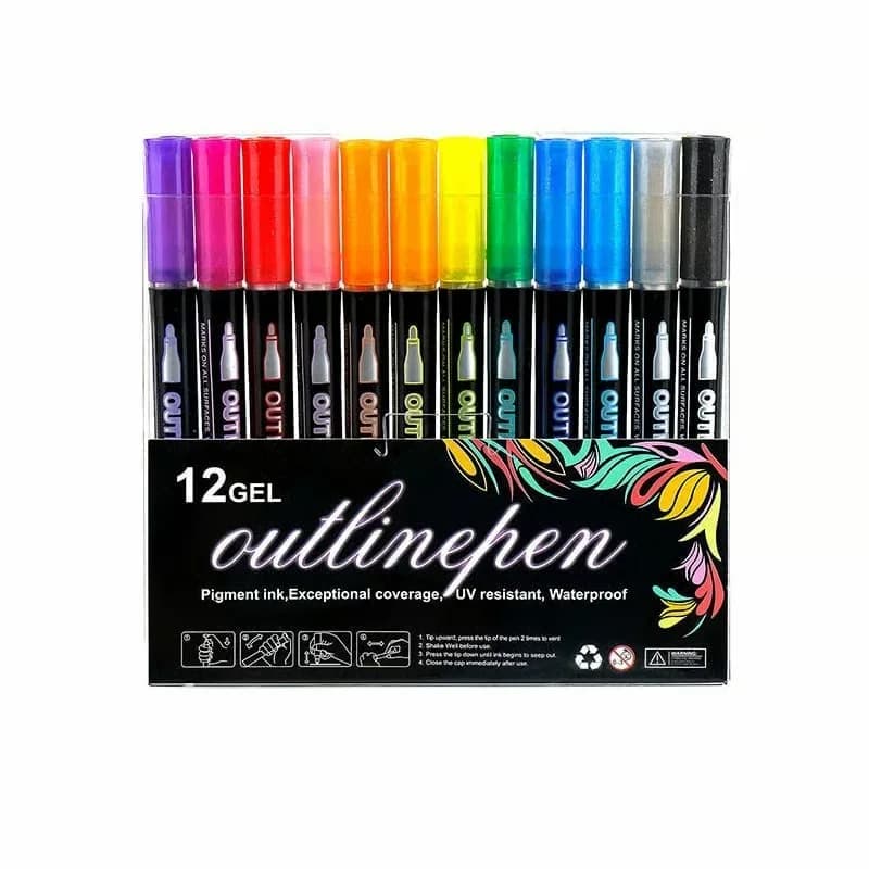 Dreamy Sparkle Dual-Line Contour Paint Pens, 12-Color Set - Main