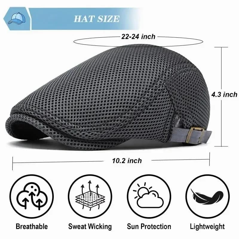Men's Breathable Mesh Flat Cap – Adjustable Newsboy Ivy Beret Summer Hat - View 21