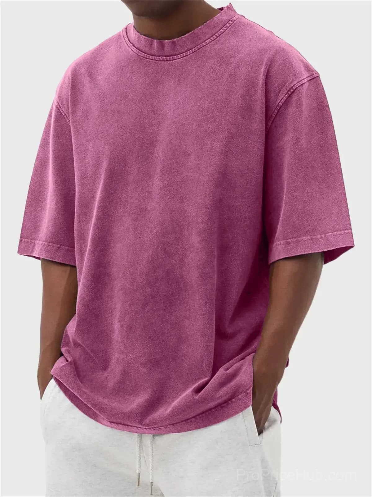 Men's Washed Solid Color Pullover T-Shirt - S to 5XL - View 5