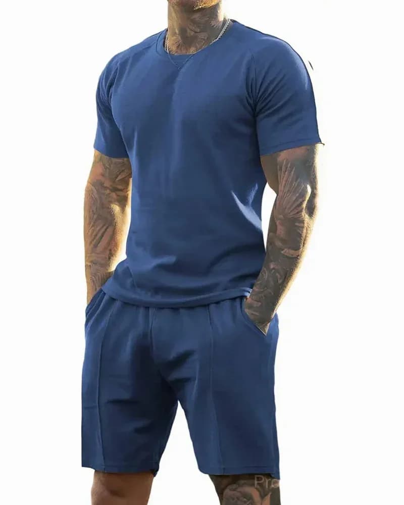 Men's Short-Sleeve Crew-Neck Summer Fitness Sports Set - View 20