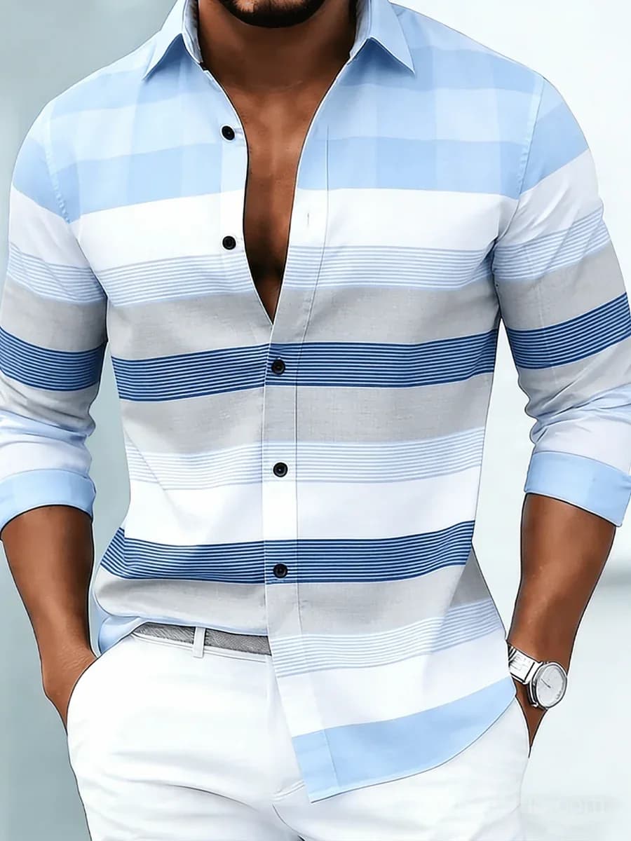 Men's Luxury Striped Long-Sleeve Business Shirt - Main