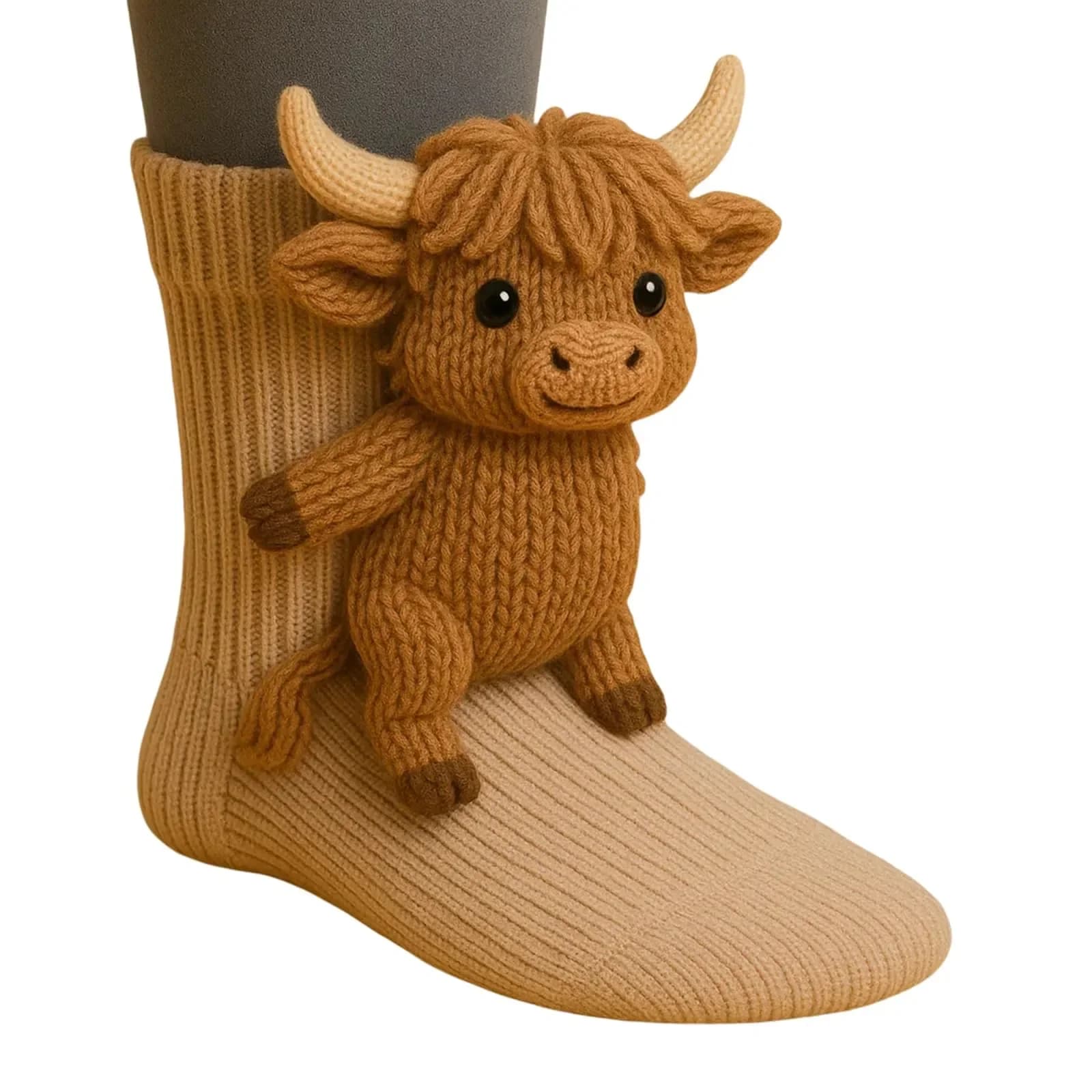 Women's 3D Knit Highland Cow Plush Hug Socks, 1 Pair - Main
