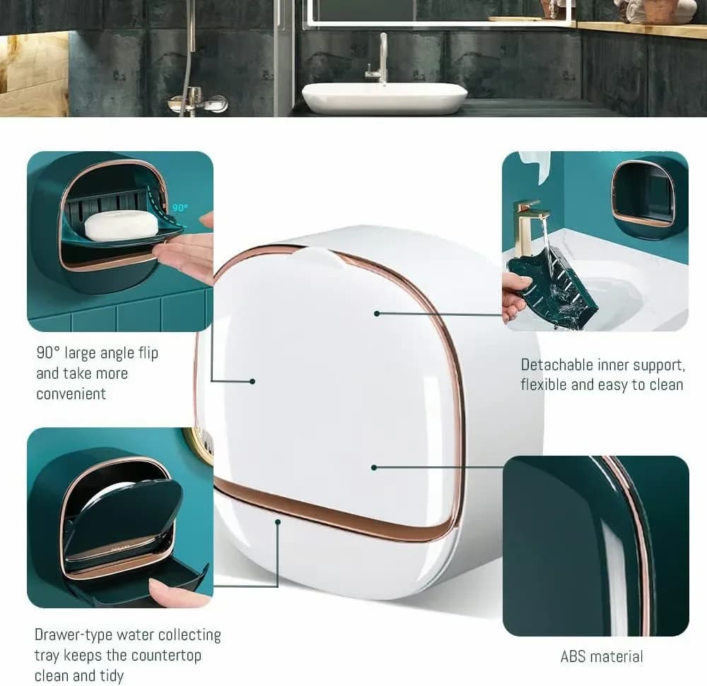 White Soap Holder with Drain Tray for Sink or Shower - View 4