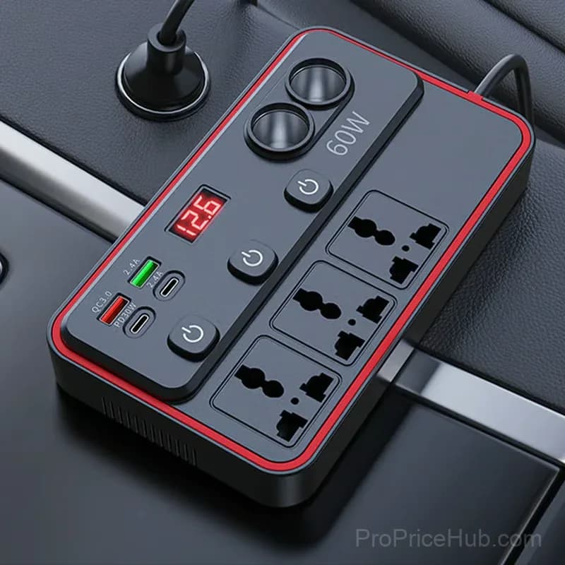 Multifunctional Car Charger with AC Outlets and USB Ports - Main
