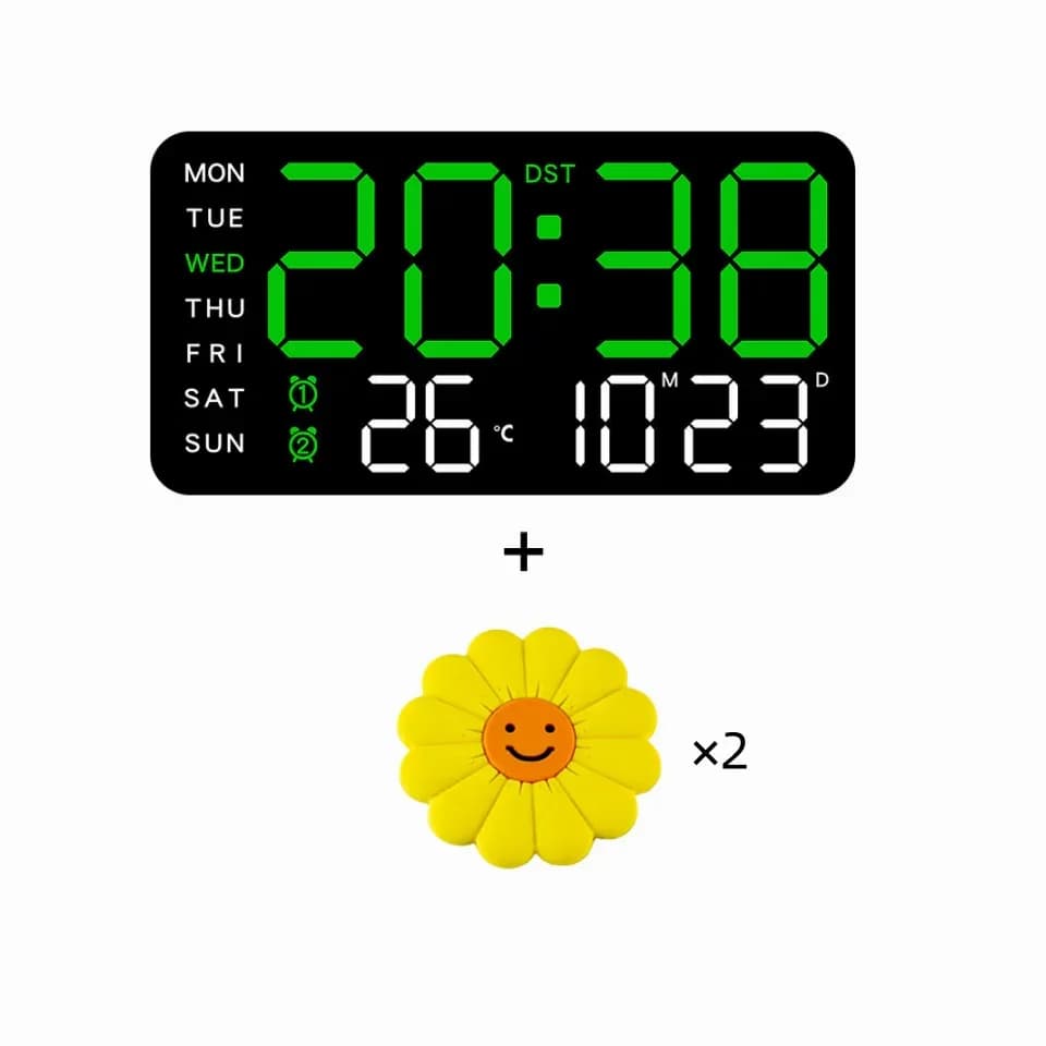 Decorative LED Digital Wall Clock, Green Light, White Shell, No Hook - View 10