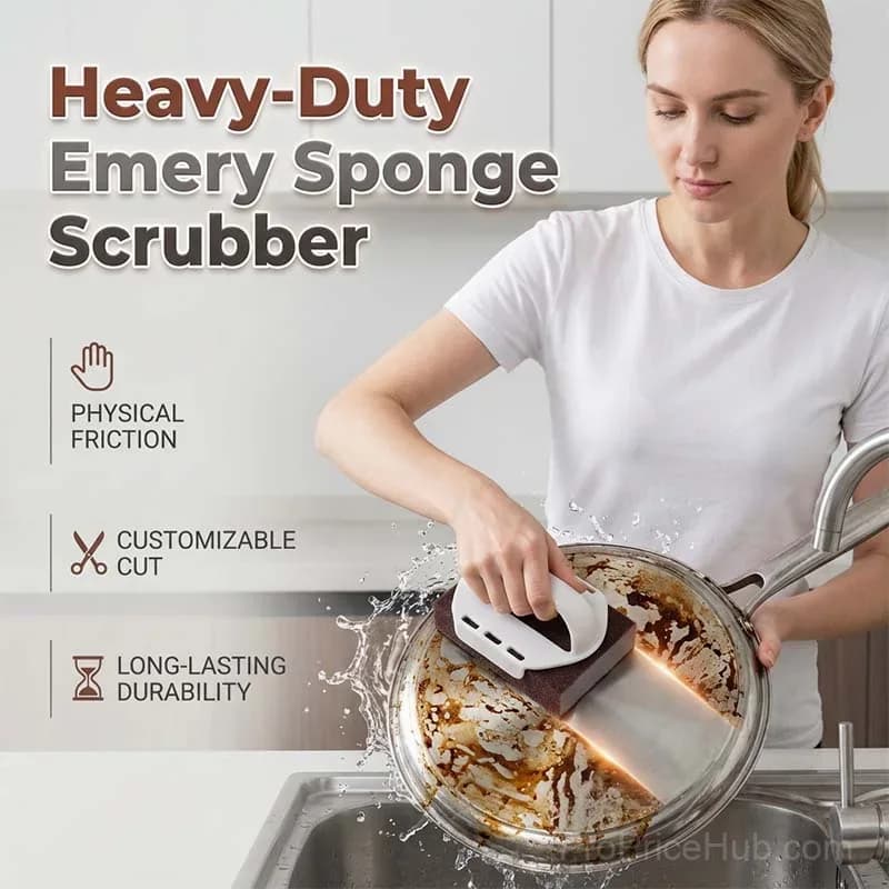 Emery Sponge Scrubber – Heavy-Duty Burnt Grease & Rust Remover with Ergonomic Handle - Main