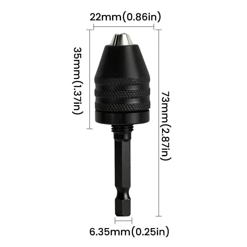 White 3-Jaw Conversion Chuck, 0.3–6.5mm with Rod - Alt