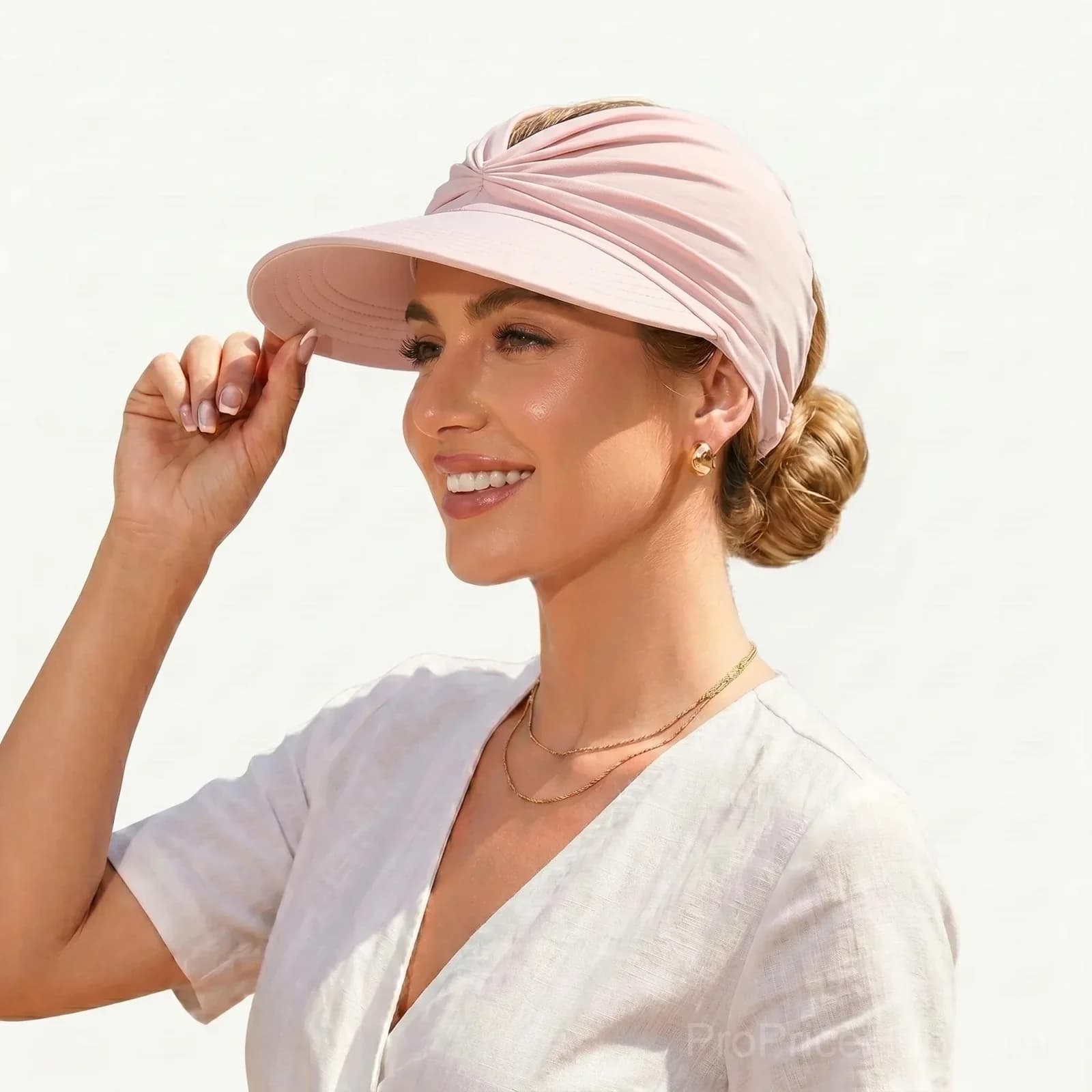 UPF 50+ White Ponytail Sun Visor Hat - Alt