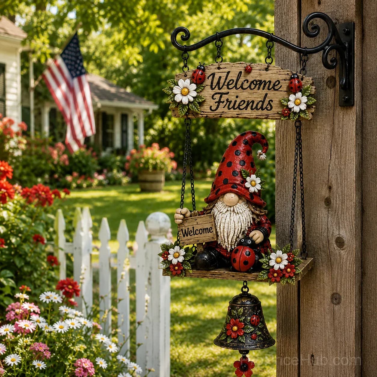 Rustic Garden Gnome Bell Outdoor Decor - Alt