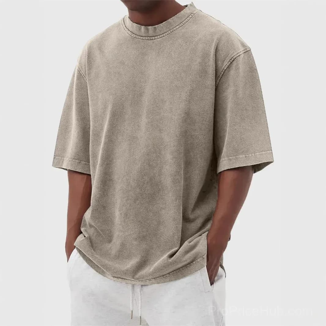 Men's Washed Solid Color Pullover T-Shirt - S to 5XL - View 18