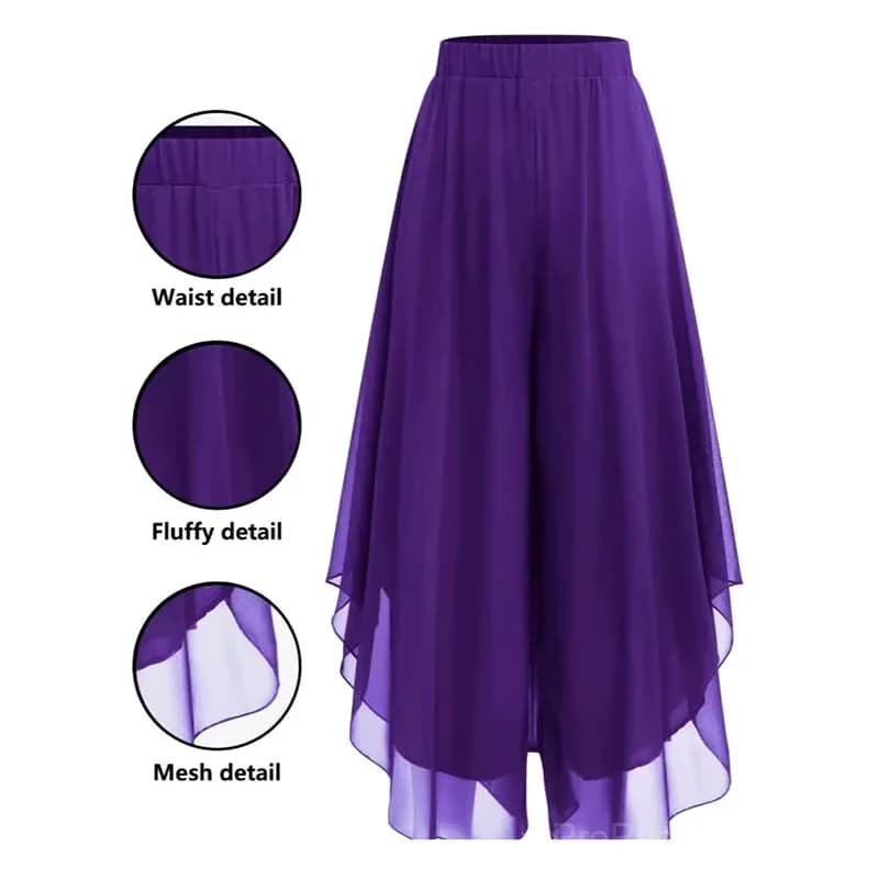 Women's Asymmetrical Chiffon Wide-Leg Pants, Purple, S - Main