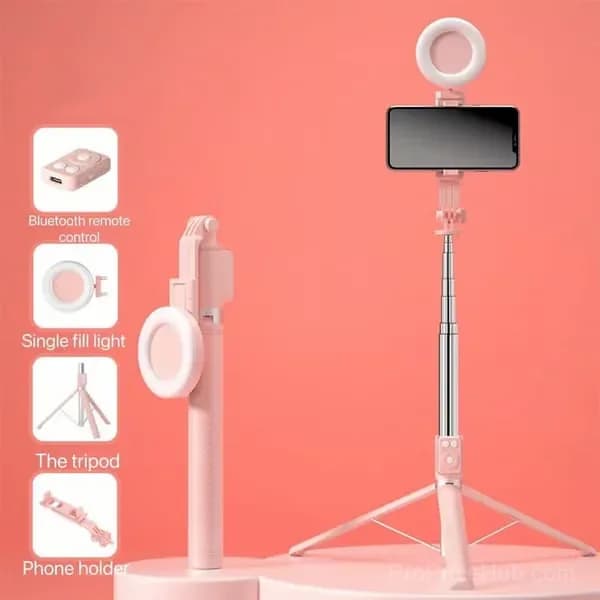 Black 6-in-1 Bluetooth Selfie Stick, No Fill Light - View 8