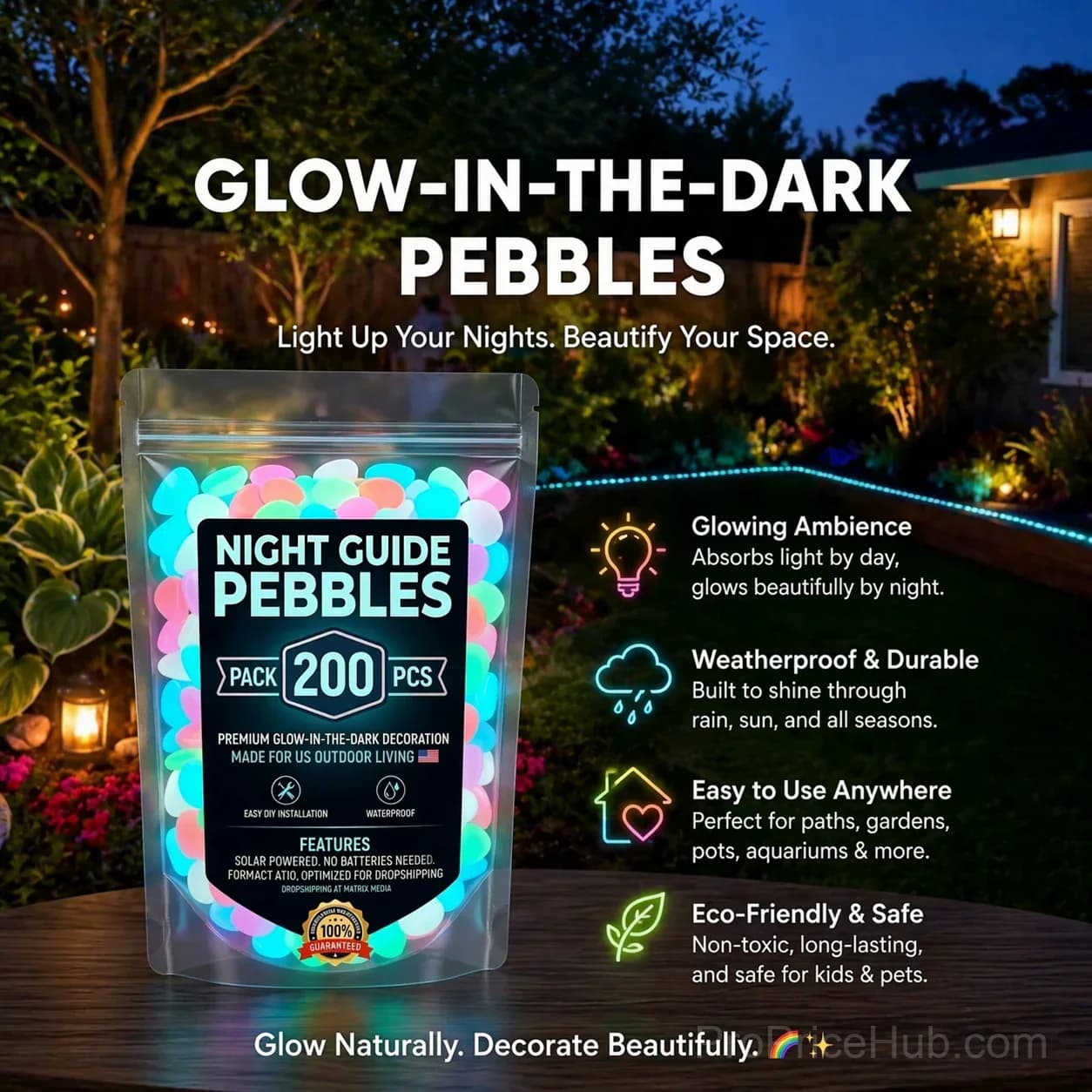 Colorful Glow-in-the-Dark Garden Stones - View 2