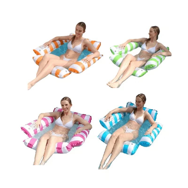 Inflatable Pool Lounge Chairs, 2-Pack Green/Blue with Pump - View 12