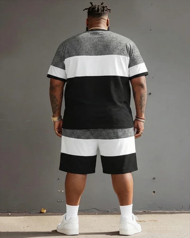 Big Guy's Polo Color Stripes T-Shirt and Shorts Set - View 14