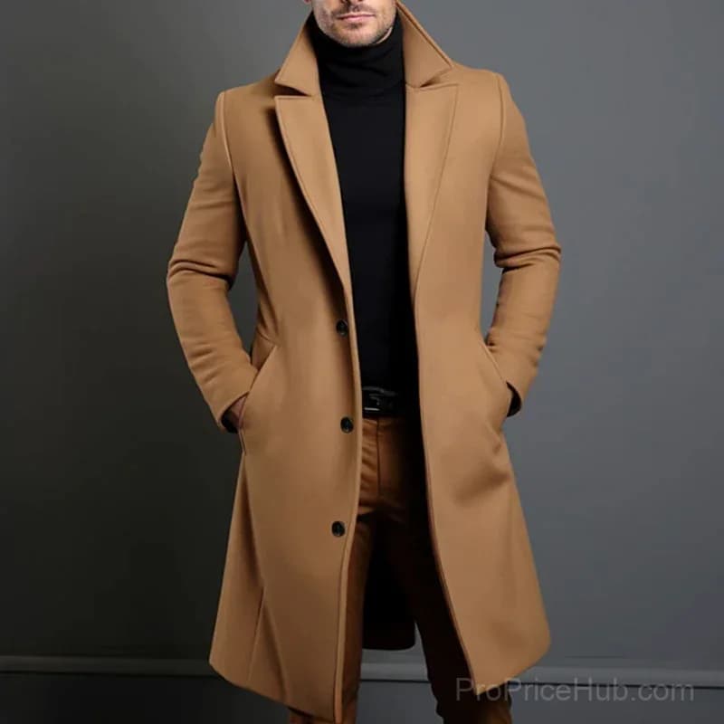 Men's Big & Tall Solid Color Lapel Single-Breasted Coat – M-5XL - Main