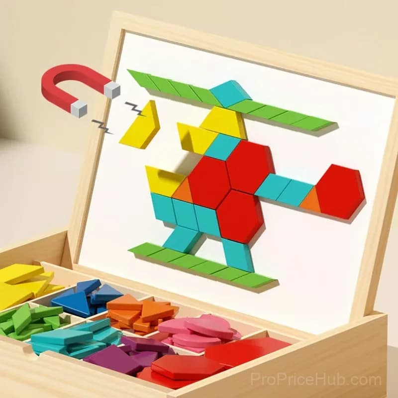 Wooden Magnetic Pattern Block Puzzle Set, 180 Pieces - Alt