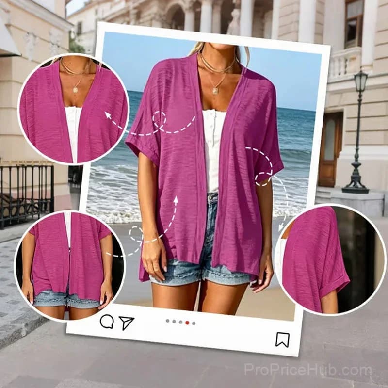 Solid Color Short-Sleeve Casual Jacket - Alt