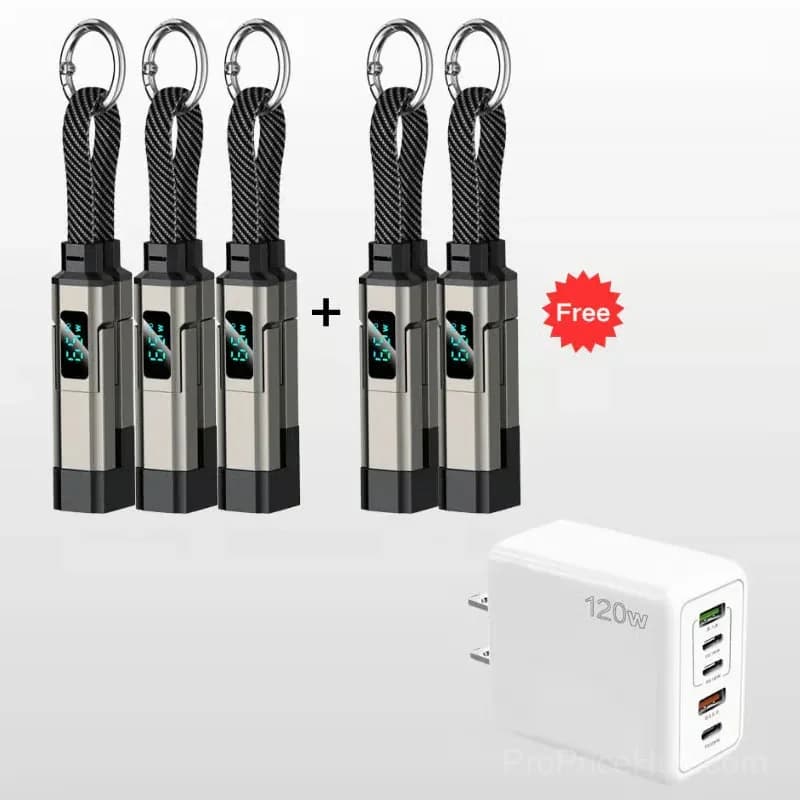 4-in-1 Digital Display Keychain Charging Cable, Black - View 17